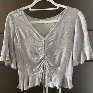American eagle blouse, size XS, grey/yellow floral